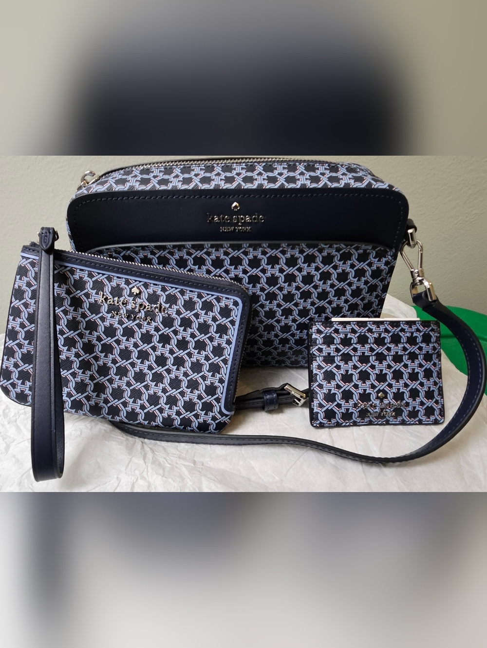 kate spade Black Patterned 3-Piece Crossbody Set